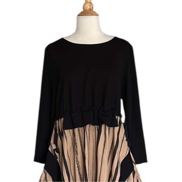 SIMPLY VANITE Lagenlook MIDI Dress Neutral Relaxed Fit Artistic Artsy Layer Look - Picture 2 of 16